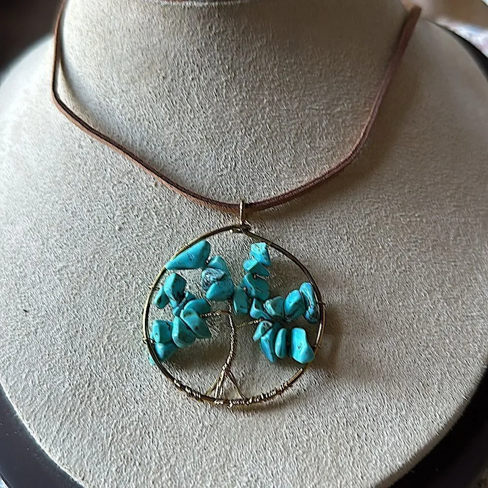 Turquoise “Tree of Life” Leather Necklace